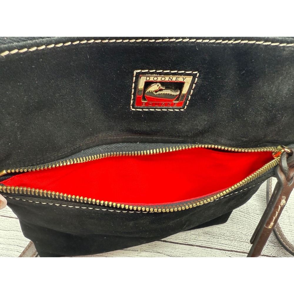 Dooney Bourke Black Suede Leather Crossbody Bag Gold Tone Logo Adjustable Strap - Picture 6 of 10